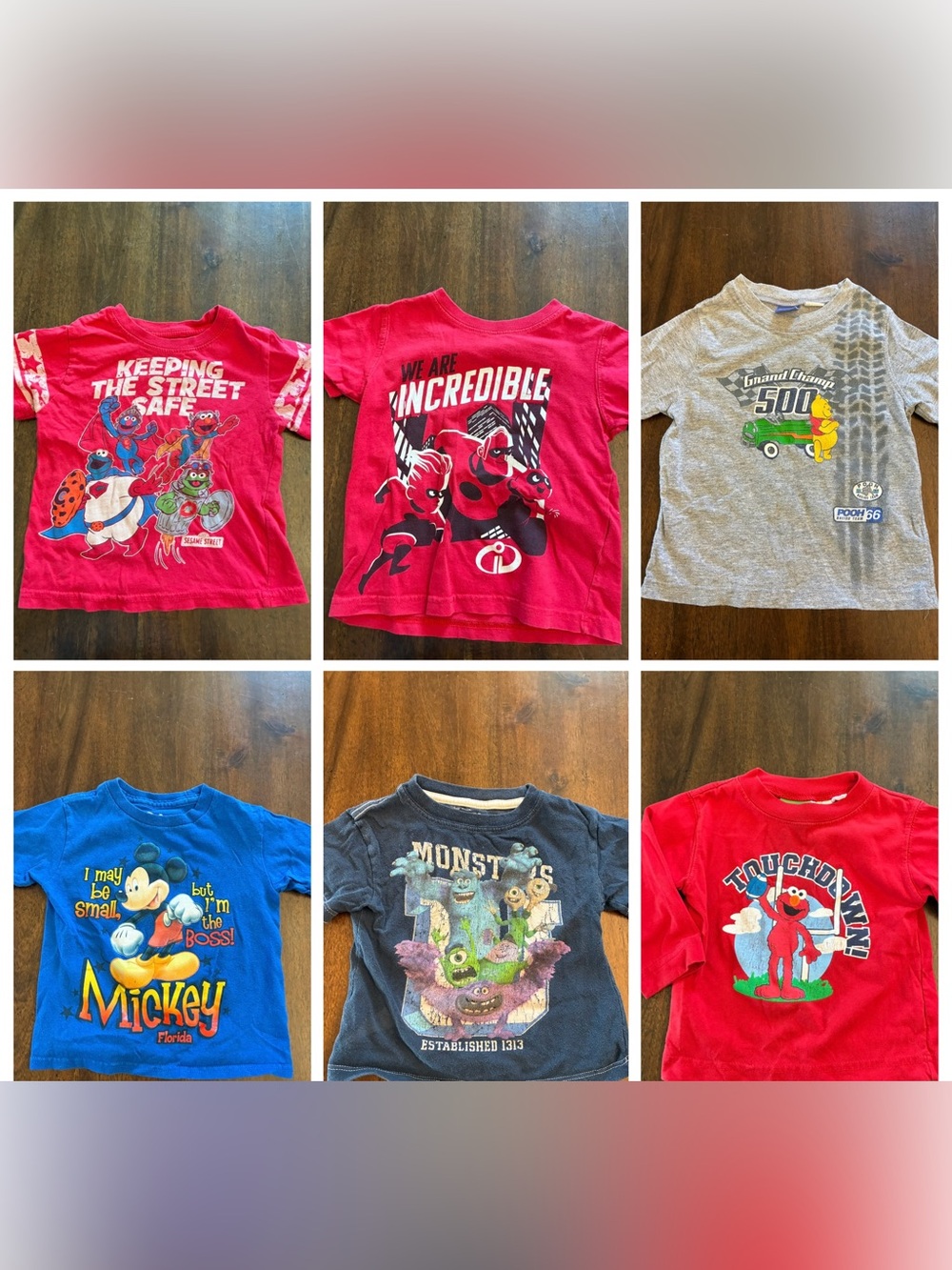Vintage T-Shirt Lot Boys Kids 2T Bundle Sesame Street Pooh Incredibles Monsters
